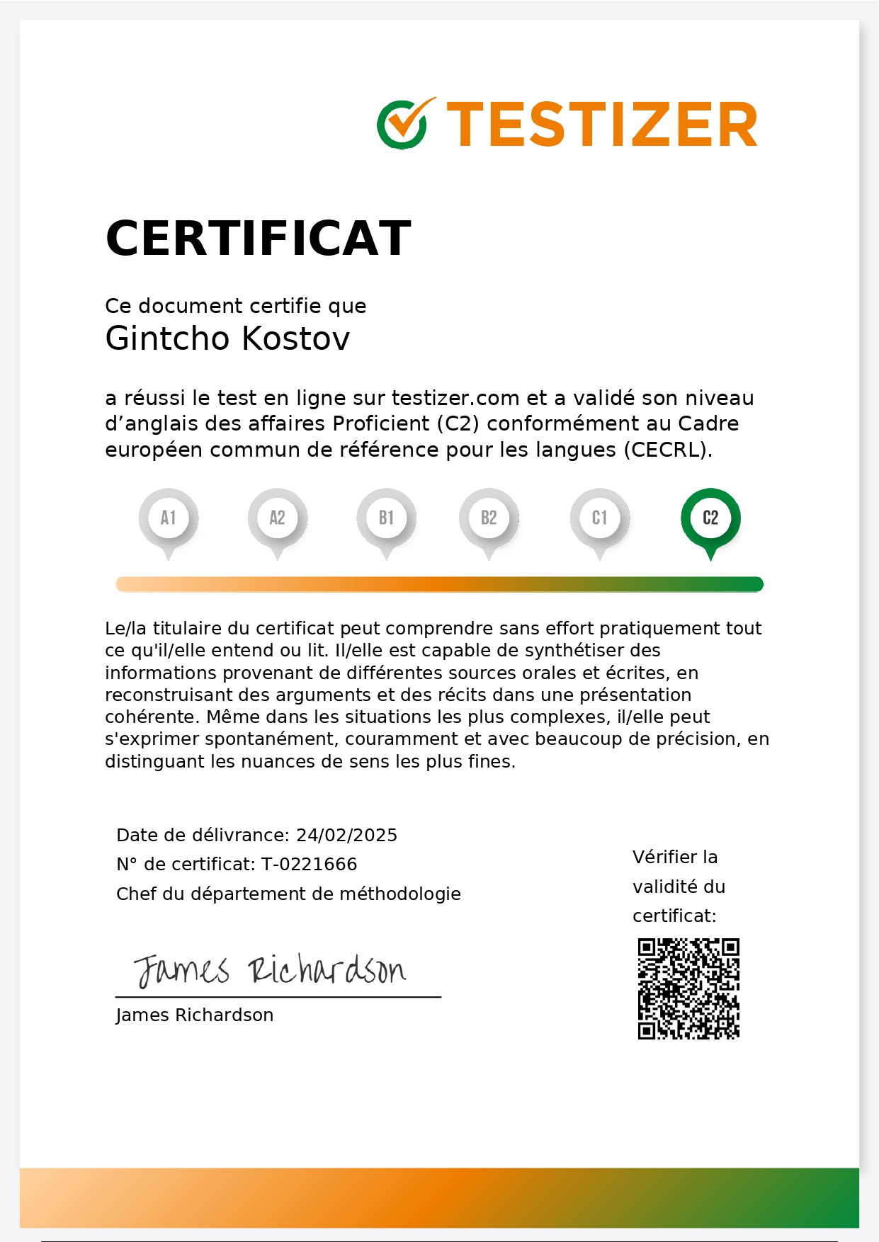 le certifict C2 Anglais des affaires expérimenté